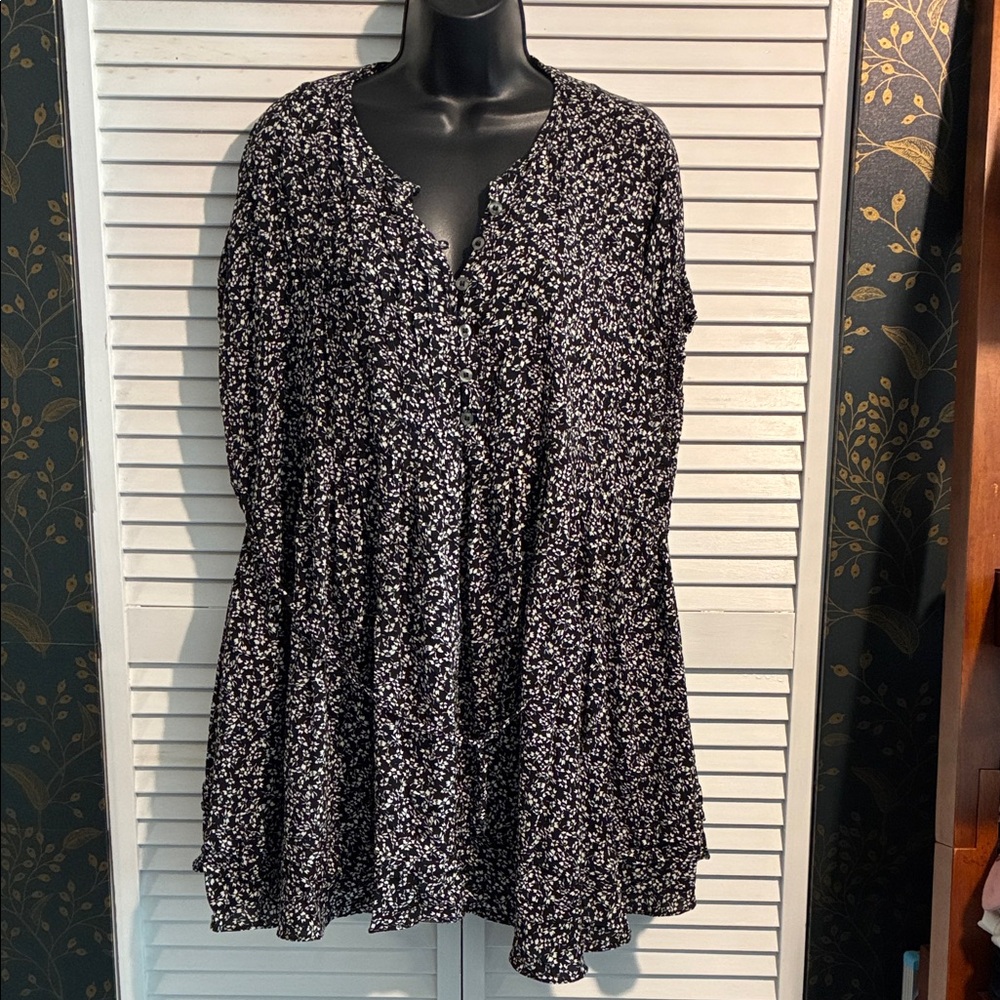 Free People Black and White Floral Blouse